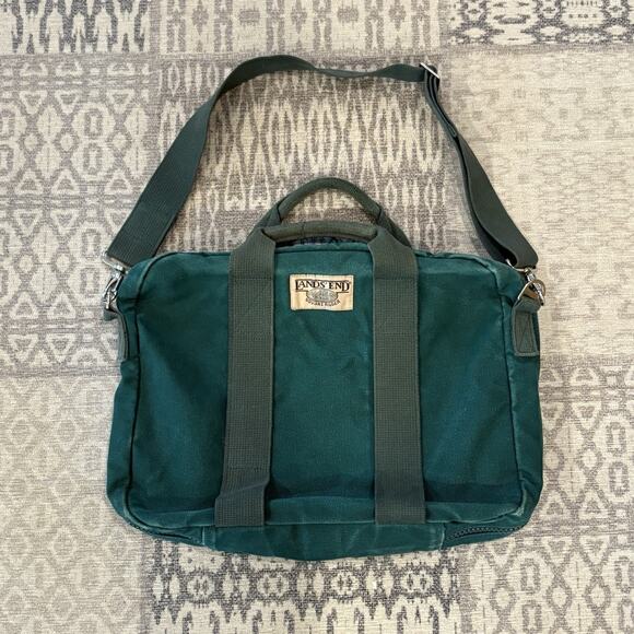 Lands End USA Green Canvas Square Rigger Travel Messenger Satchel Bag Vintage - Picture 1 of 12